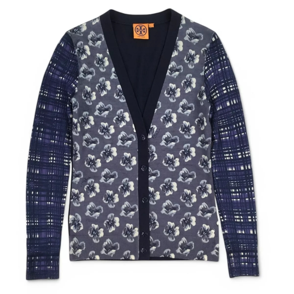 Tory Burch Wool/Laine Blue Button Down Sweater Cardigan Size Medium
